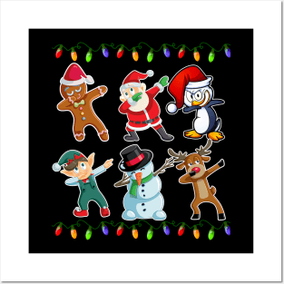 Dabbing Santa Elf Reindeer Gingerbread Penguin Friend Lights Posters and Art